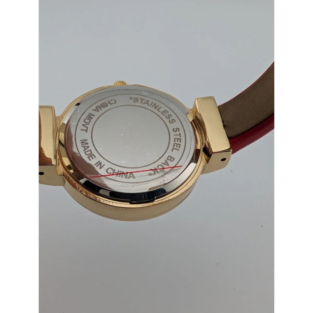 Women's Red/Green Plaid Dial Watch Gold 35mm Case Red Bangle Band- New Battery